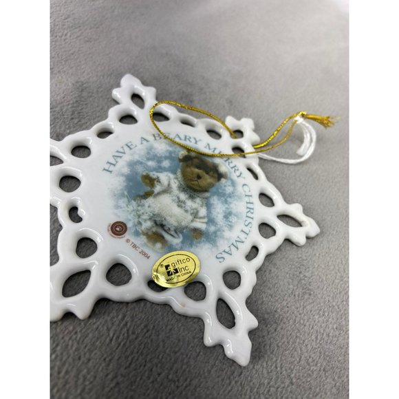 Giftco Inc Vintage Boyds Bears White Ceramic Snowflake Christmas Ornament Set Of - Picture 7 of 8